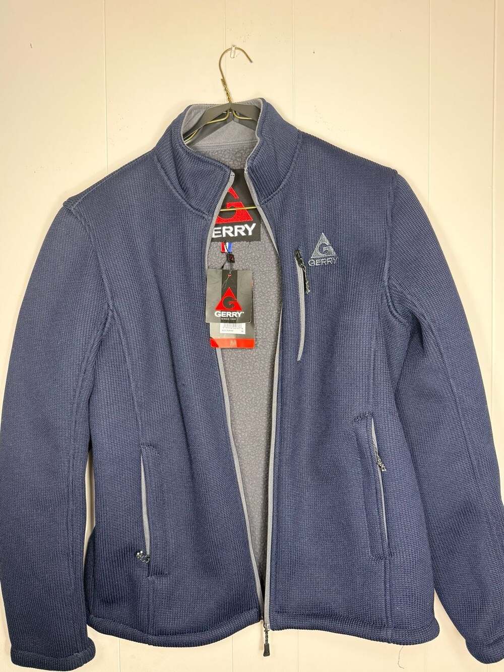 Gerry Waffle Rib Knit Full Zip Sherpa Lined Blue Jacket Mens Size M